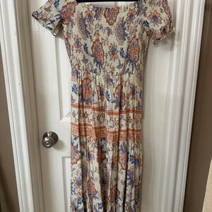Magnolia Floral Maxi Dress in Blue and Orange